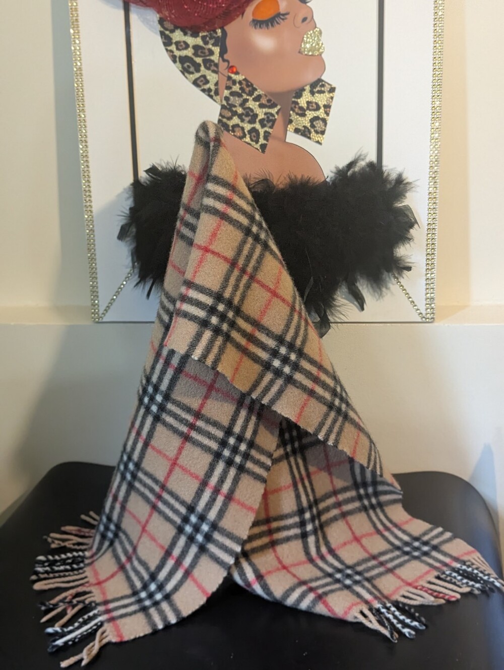 Burberrys Tan Nova Check Plaid Cashmere Wrap Scarf